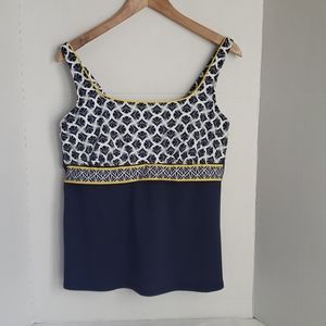 Slimming Lands' End Blue White Floral Yellow Stripe Tankini